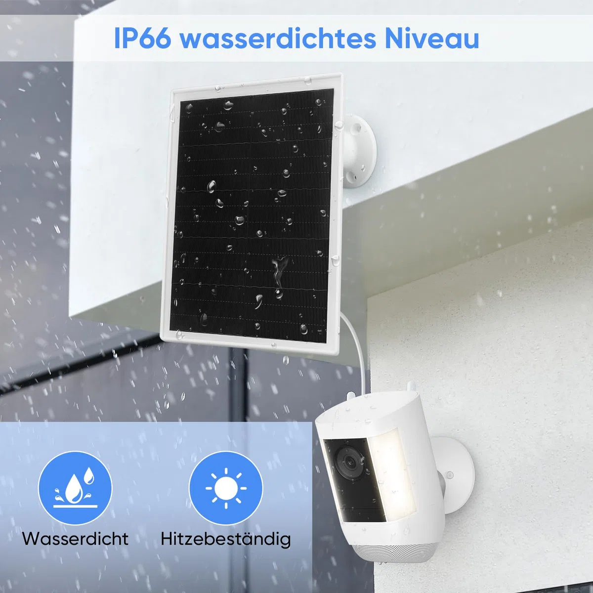 6W Solarpanel für Ring Kamera, Überwachungskamera Solarpanel mit 360° Einstellbares, IP66 Wasserdicht, Monokristallines Solarpanel mit 9,8 Kabel für Außen, 2 Pack