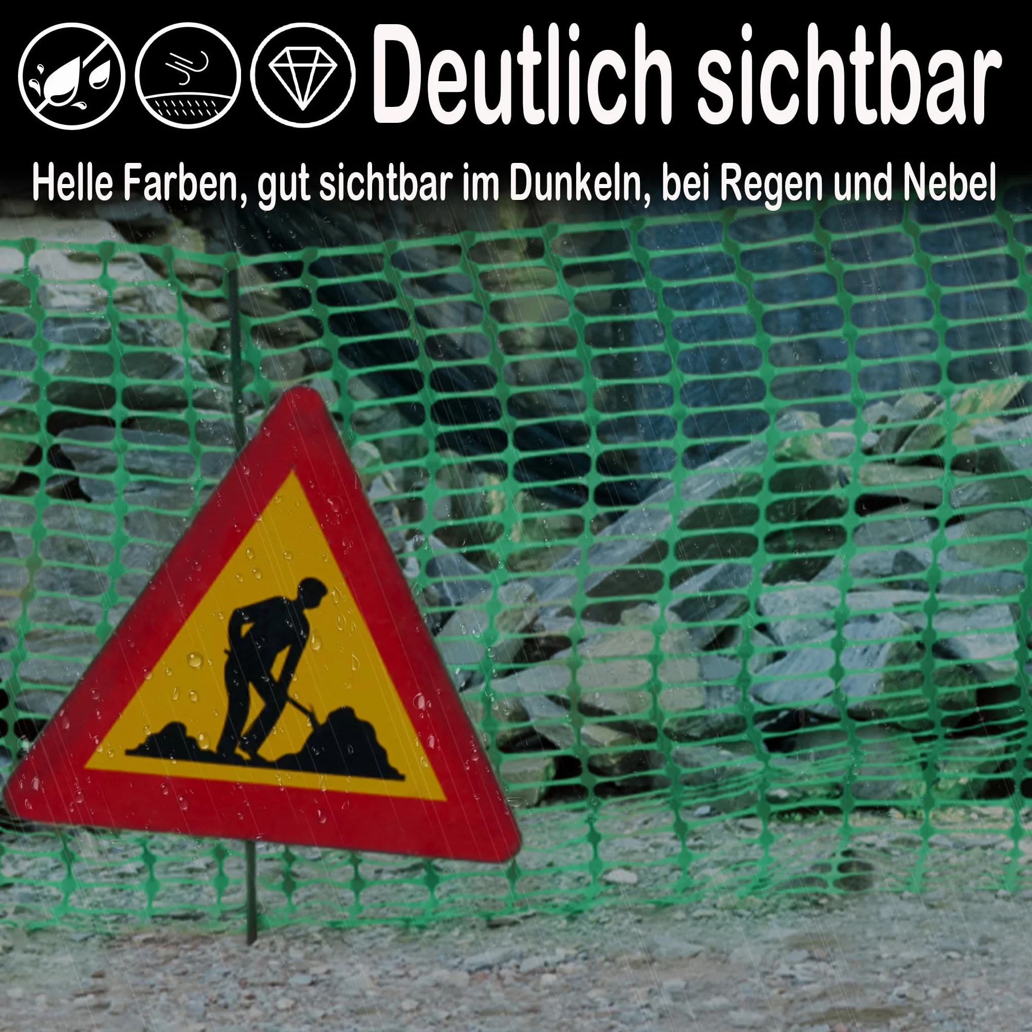 Absperrzaun Bauzaun Begrenzungszaun aus Kunststoff, Warnnetz Aufgerollter Sicherheitsnetz Nutztierzäune 100 cm hoch Schutznetz Baustellnetz (1x50m, Grün)