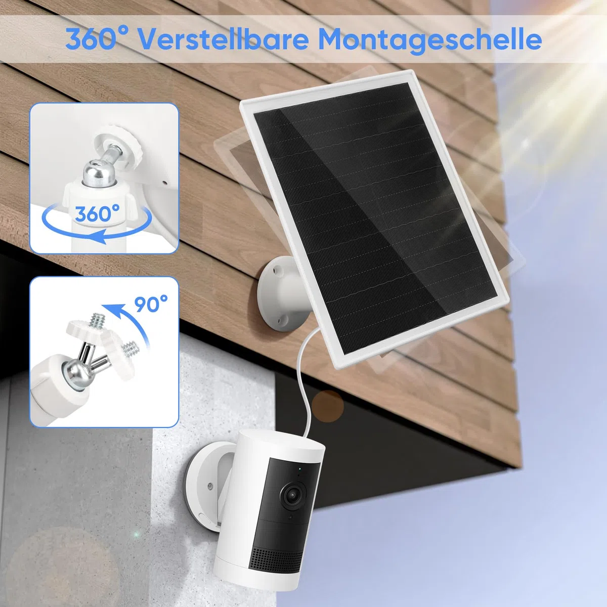 6W Solarpanel für Ring Kamera, Überwachungskamera Solarpanel mit 360° Einstellbares, IP66 Wasserdicht, Monokristallines Solarpanel mit 9,8 Kabel für Außen, 2 Pack
