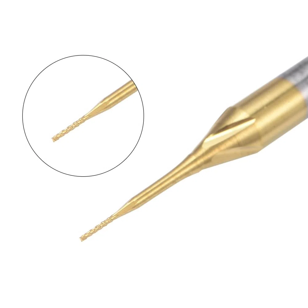 10 Stück Titanbeschichtete Hartmetall-Schaftfräser, Gravurfräser, CNC-Fräser für Leiterplattenmaschinen, 1/8 Schaft 0,3 mm