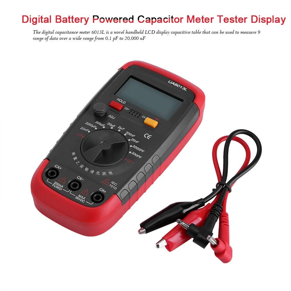 Digitales Kapazitätsmessgerät, Multimeter, Professioneller Kondensator Tester, 0.1pF - 20000uF mit LCD Hintergrundbeleuchtung und Sicherheitsmantel Max 1999 Display