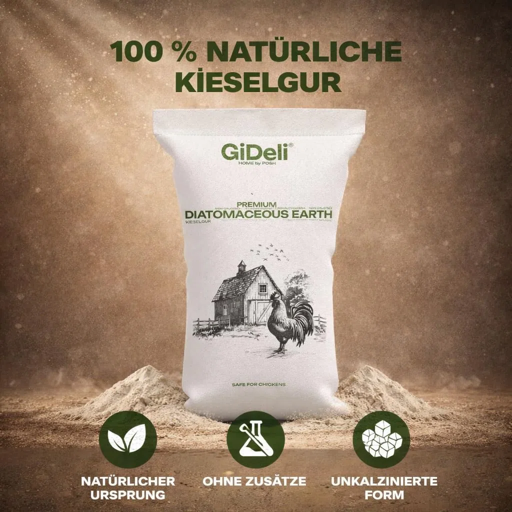 GiDeli Kieselgur 20kg - Diatomeenerde Hühner vor Parasiten Schützen - Silikatpulver mit Vielseitigen Anwendungsmöglichkeiten - Naturpulver Keine Künstlichen Zusatzstoffe