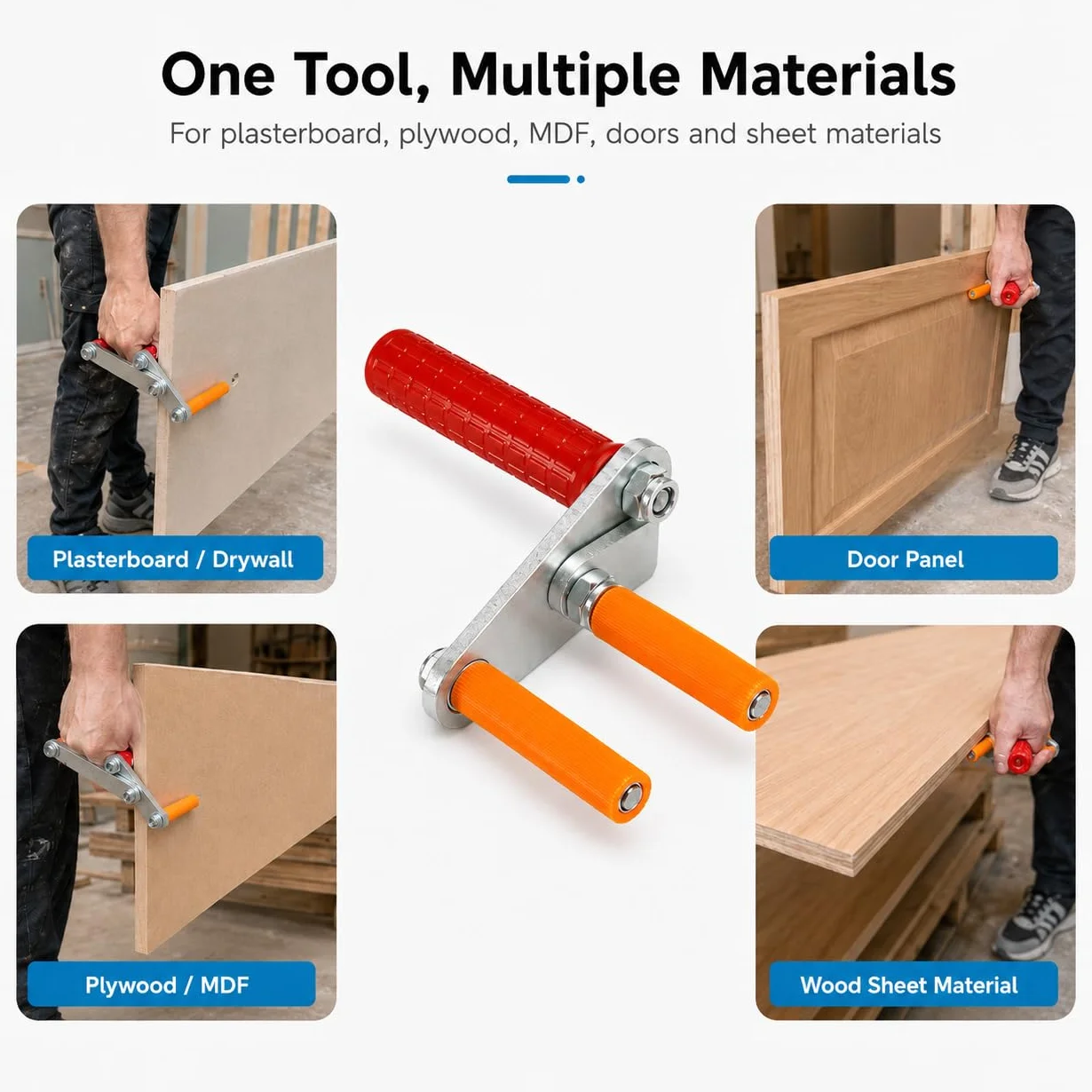 2pcs Plattenträger mit Tragegriff (zwei-Komponenten Griff für sicheren Halt, Paarweise) Board Lifter Eisen Gipskartonplatten Gripper Panel Carrier Plattengreifer für Handlich Transport,Rot