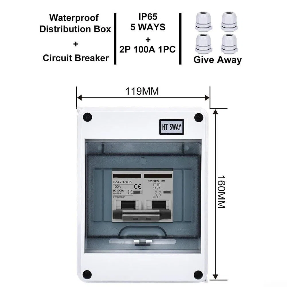 PV-Trennbox DC1000V Solar-Trennschalter für Photovoltaik-Montagestrukturen und DC-Verteilerplatinen IP65 Gehäuse (63A)