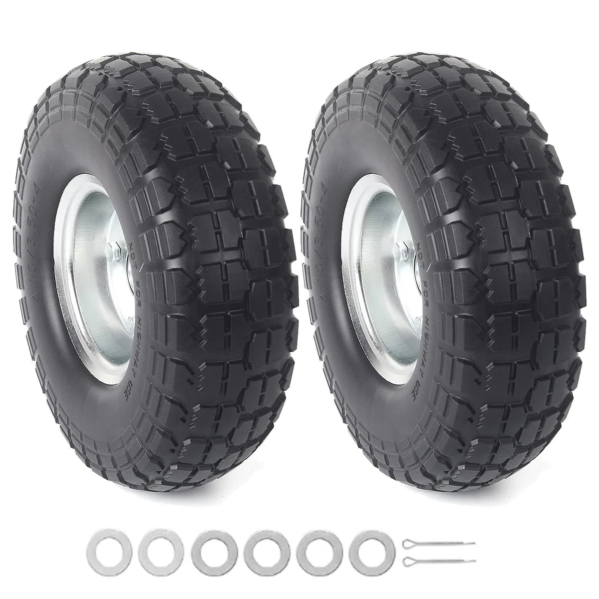 10" Vollgummireifen-Räder, die für manuelle Lastwagen passen, Handwagen, Ersatz für Reifen 4.10/3.50-4 (Silbrig, 2)