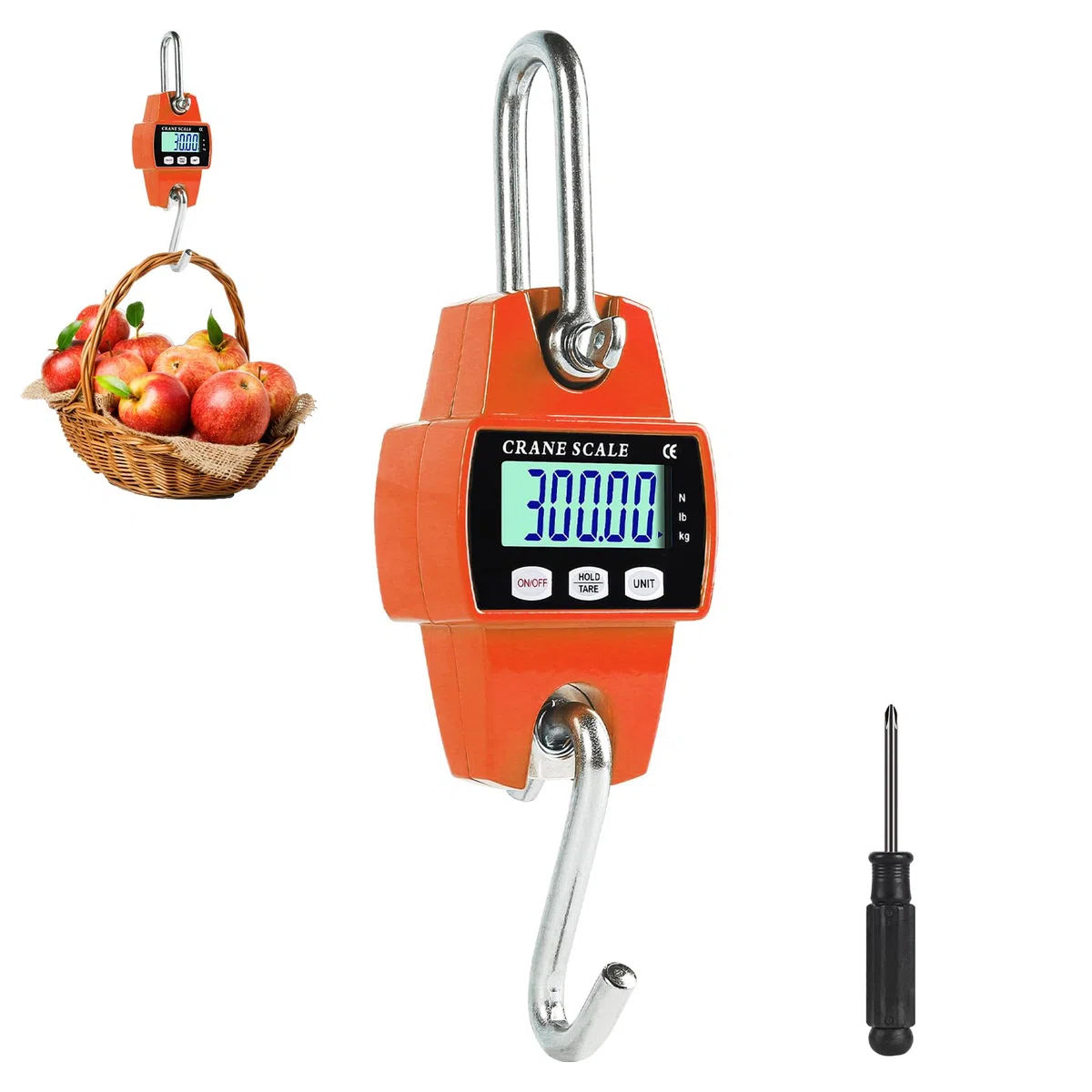 EFUTURETIME Hängewaage Digital 300KG, Kranwaage Präzision Portabilität aus Aluminium, Wildwaage Hakenwaage für Jagd, Angeln, Bauernhof, Fabrik, Wharf-Wiegen, Stahlrohstoffe, Orange