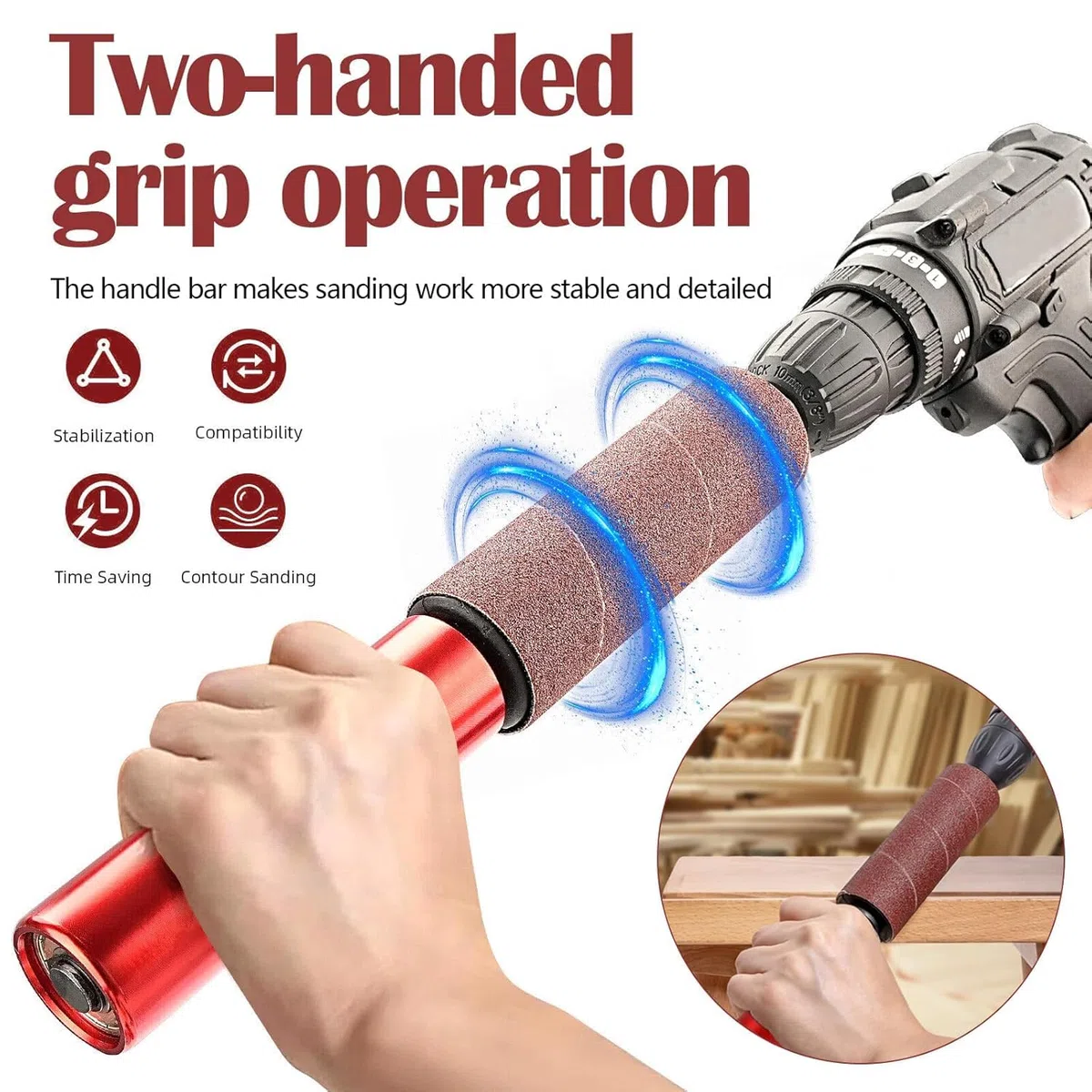 Spindelschleifer Adapter, Handgeführte Gummi Schleiftrommel Set FüR Bohrmaschinen, Spindel Schleifer Adapter Schleifwalzen Bohrer-Schleifdorn Spindelschleifer-Adaptor Mit 10 SchleifpapierhüLsen