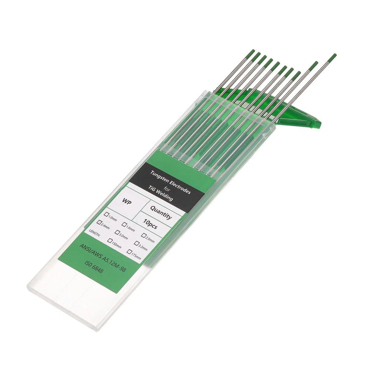 QUARKZMAN 10 Stück TIG Schweiß Wolfram Elektroden 3/32" x 7" Rein Für Edelstahl Schweißen Aluminium Magnesium Legierung Schweißen Industrie Fertigung Grün WP