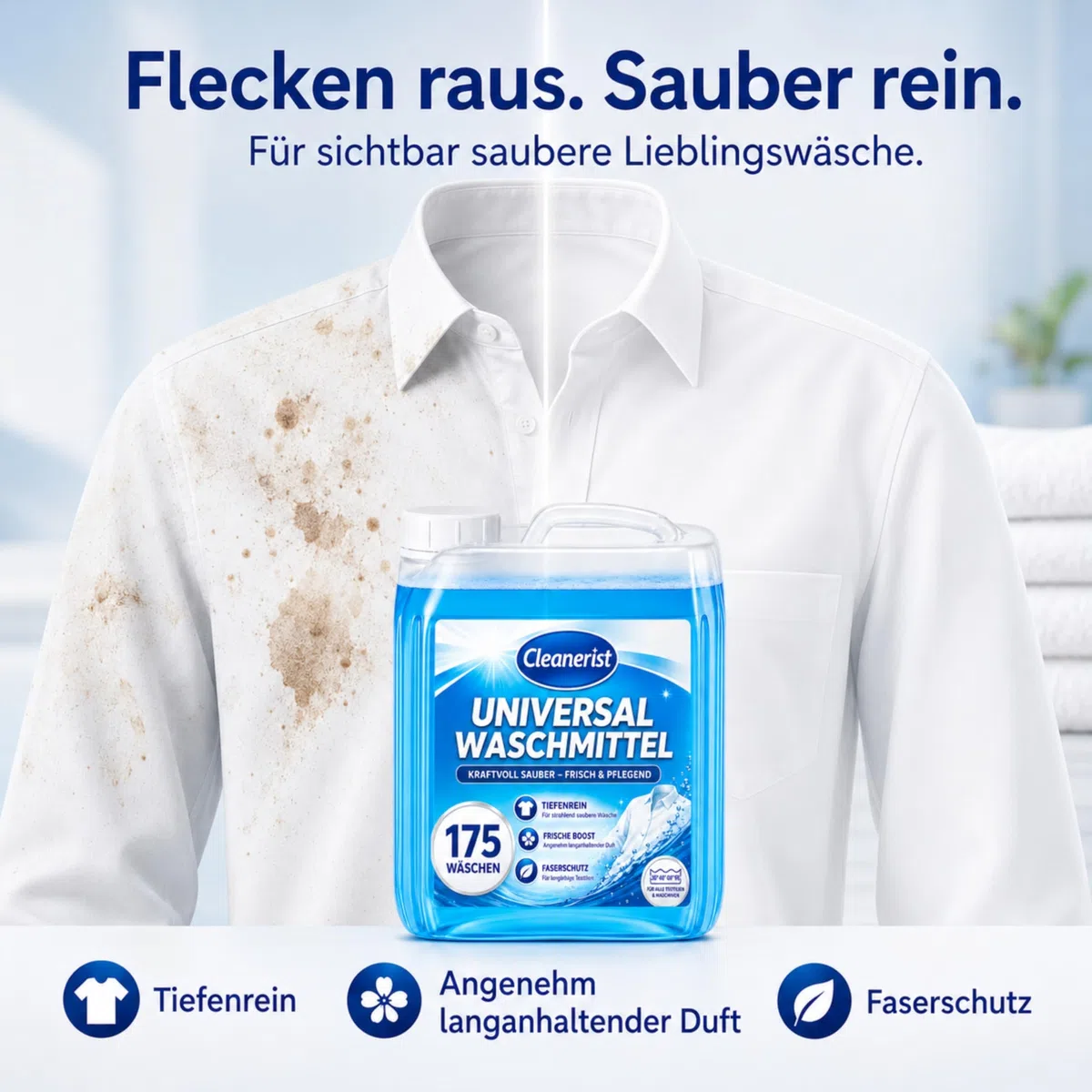 Cleanerist | Universal Flüssigwaschmittel Vollwaschmittel – 2x 5L Großpackung – für Weiß- Bunt- Schwarz- und Kochwäsche – bis zu 400 Waschladungen – inkl. Ausgießer – Made in Germany