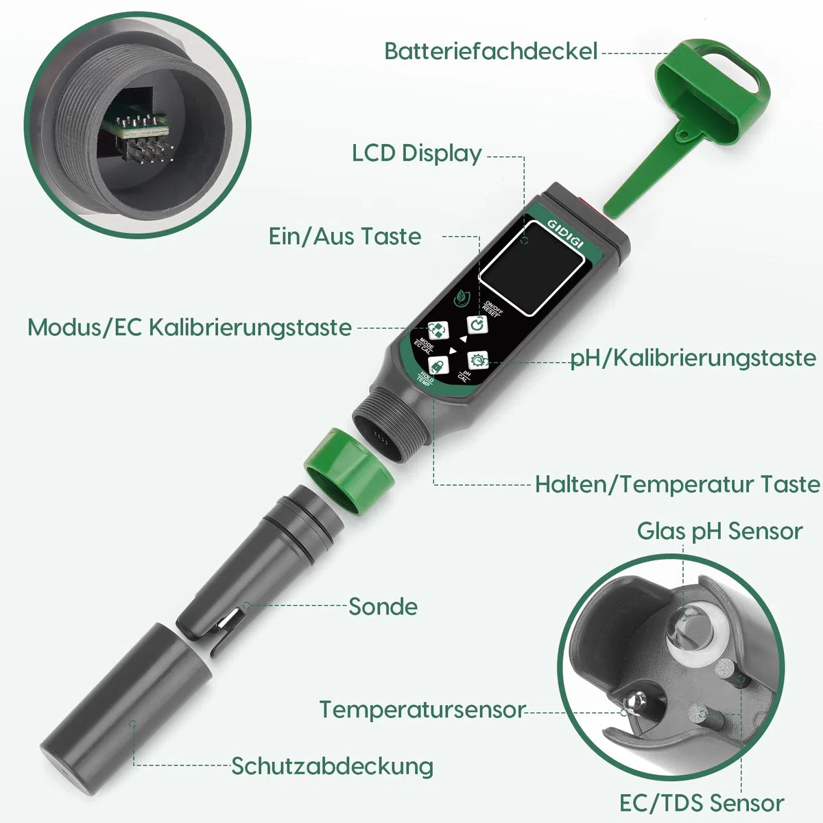 pH Messgerät für Hydrokulturen, pH Messgerät für Pool, TDS EC Messgerät mit Farbdisplay, pH Wert Wassertester Multiparameter für Aquarium, TDS Trinkwasser Tester, hohe Genauigkeit 0,01