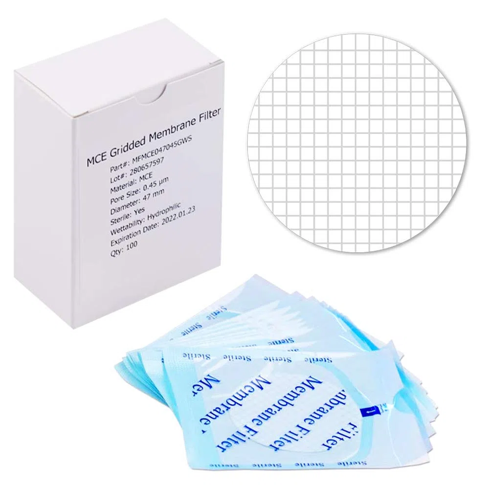 MCE Membranfilter, gemischte Zellulose-Ester-Membran-Scheibenfilter, steril, schwarz gerastert, hydrophil, Durchmesser 47 mm, Porengröße 0,45 mm, einzeln verpackt (100 Stück)