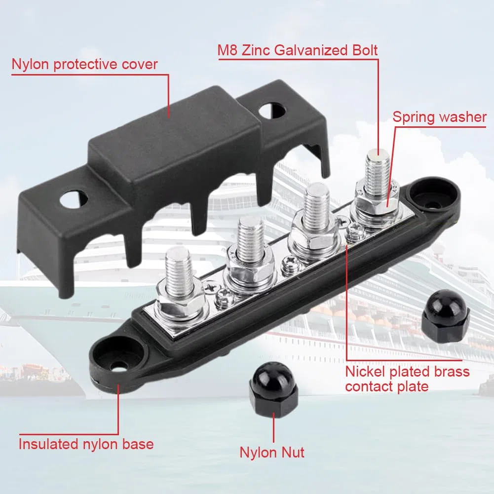 2 Stück 12V-48V DC Sammelschienen Verteilerblock mit 4 x M8 Klemmenbolzen, 250A BusBar Box für Auto Marine Auto Anhänger Wohnmobil Boot (Schwarz Rot)