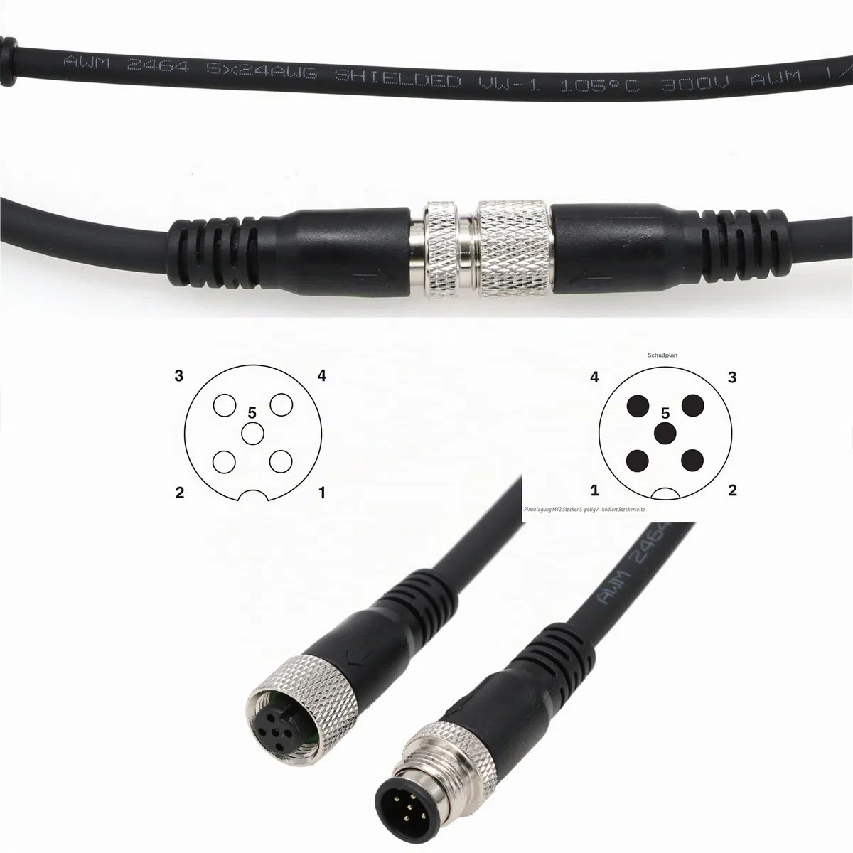 HangTon M12 A kodiertes 5-Poliges Stecker-Kabel für Industrieanwendungen, Aktor-Sensor-Signalkabel für DeviceNet, CANopen, IO-Link, Profibus