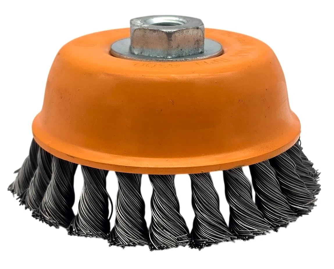 HERO PROFESSIONAL Topfbürste 125 mm 2er Set – Drahtbürste gezopft M14 für Winkelschleifer I Rundbürste zum Entrosten/Entlacken/Entgraten I Premium-Line