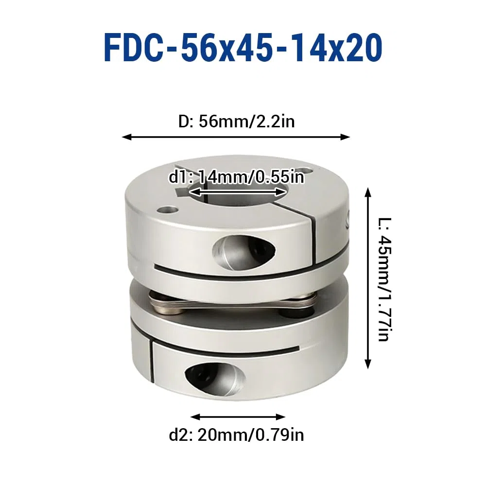 14 mm bis 20 mm flexible Membrankupplung, D56 L45 Aluminium 1 Membran-Motorwellenkupplung für 3D-Drucker CNC-Maschine Servo-Schrittmotor