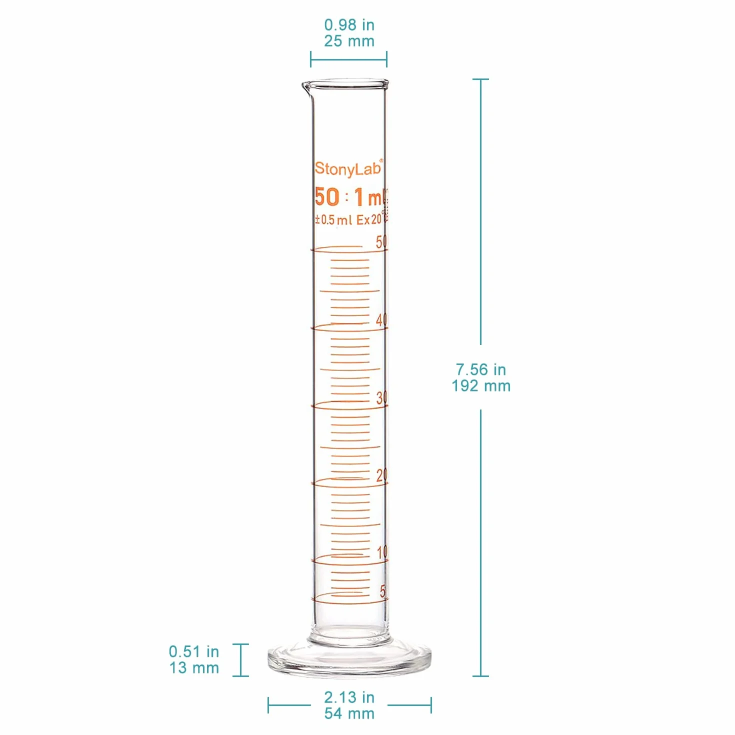 StonyLab 4er Pack 50 ml Borosilikatglas Labor Zylinder Messzylinder, Glass Cylinder - 50 ml