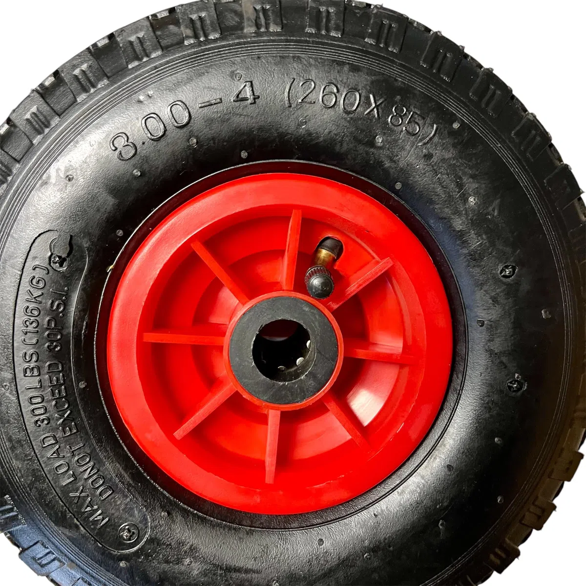 KOVA® 2X Sackkarrenrad LUFTBEREIFT 3.00-4, 260x85mm, Nabe Ø20×75, Reifen mit Schlauch & Rad Sackkarre Bollerwagen Luftreifen Ersatzrad Sackkarren Räder Rollenlager Luftrad Winkelventil Schw/Rot, L