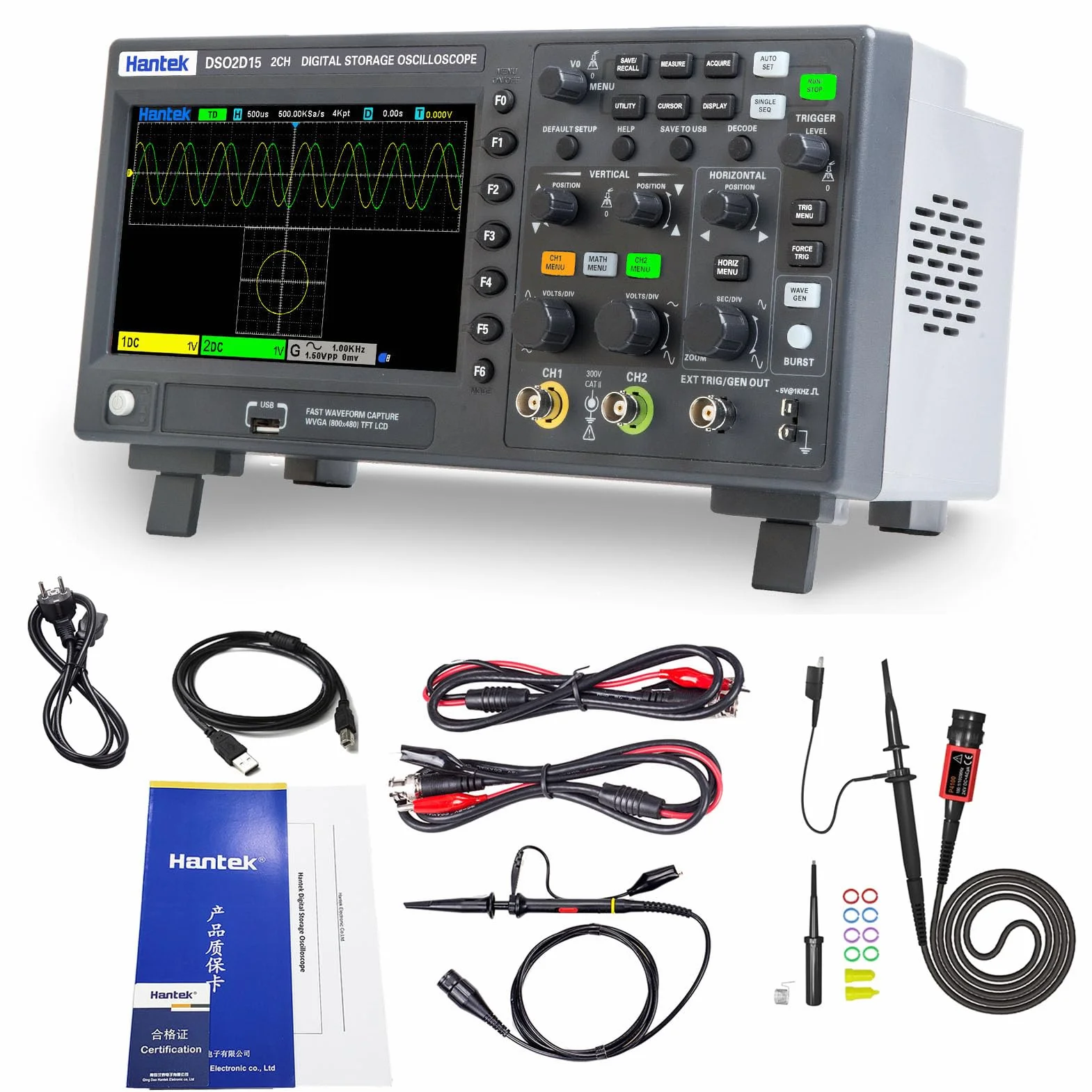 Hantek DSO2D15 Digital Oszilloskop 2CH 1GSa / S. Lager Oszilloskop 150 MHz Bandbreite Handheld