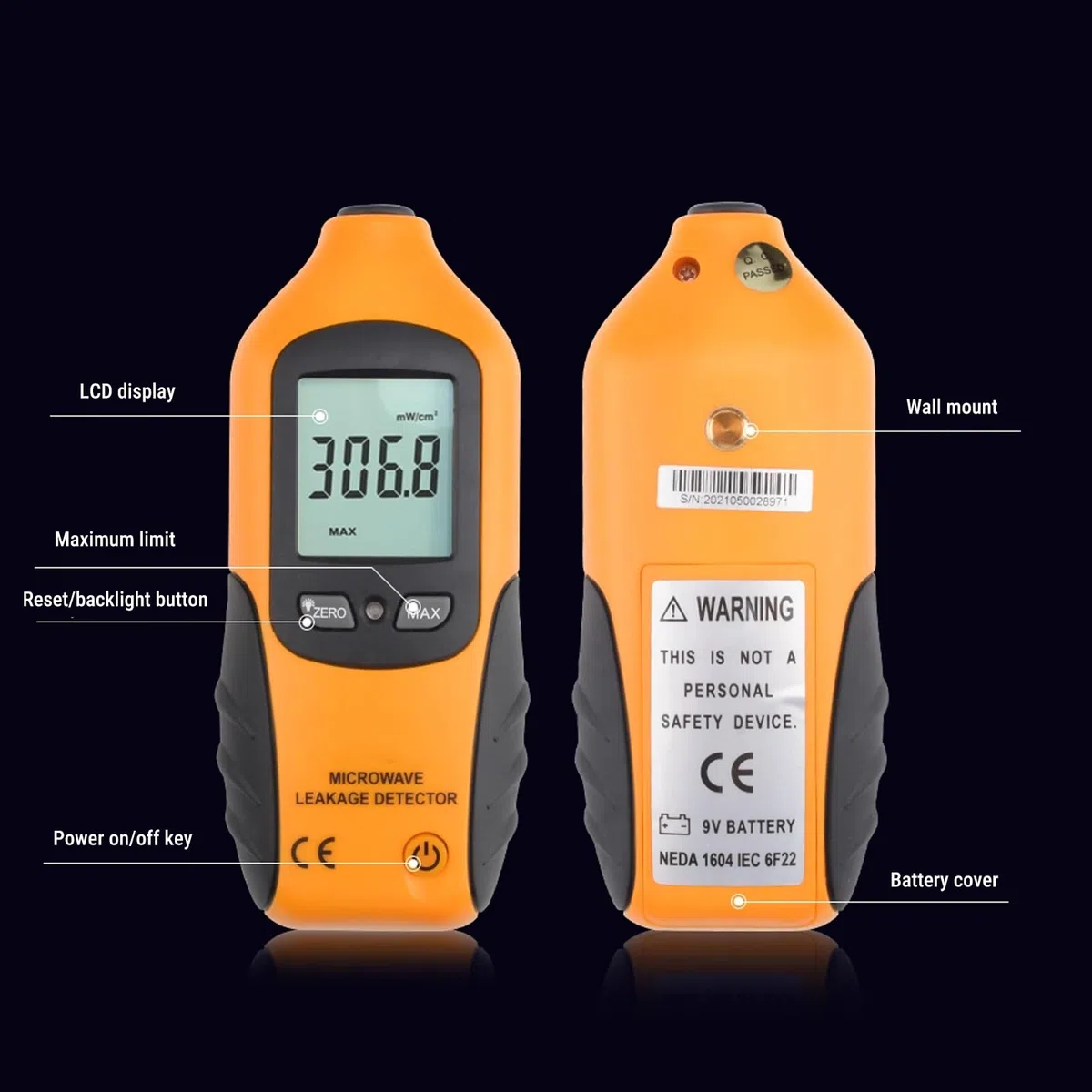 Strahlung Detektor, HT-M2 Mikrowellen EMF Messgerät, LCD-Display Mikrowellenleckdetektor Strahlungsmessertester, Elektromagnetische EMF Meter Prüfvorrichtung 0-9,99 MW/cm2