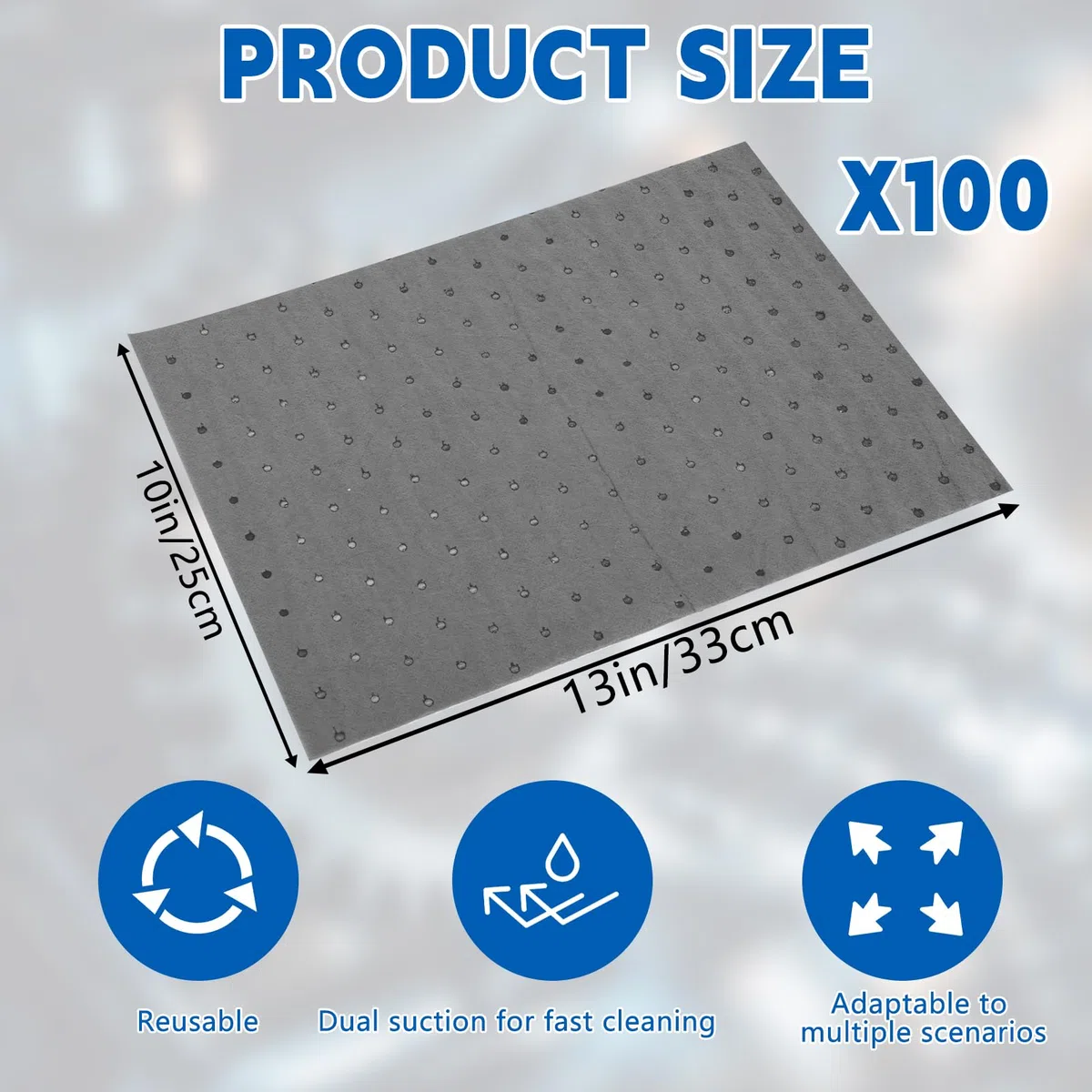 100 Stück Universelle Ölauffangmatte 25 x 33cm Ölauffangmatte werkstatt matte Ölsaugtücher Ölbindematte für Werkstatt, Garage,Schwere Ölabsorptionsblätter Saugmatte für Zuhause, Keller,Garage, Küche