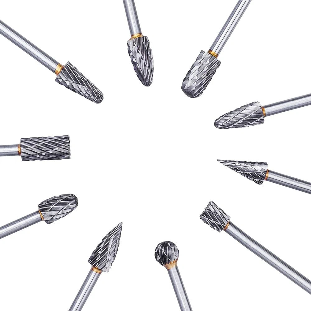 Treki 10 Stück 100mm Lang Hartmetall Frässtifte mit 3mm Schaft Wolframcarbid Fräser Fräsaufsatz für Akkuschrauber, Lang Hartmetallfräser Metallfräser Holzschnitzerei Bohrer Set für Holzarbeitung