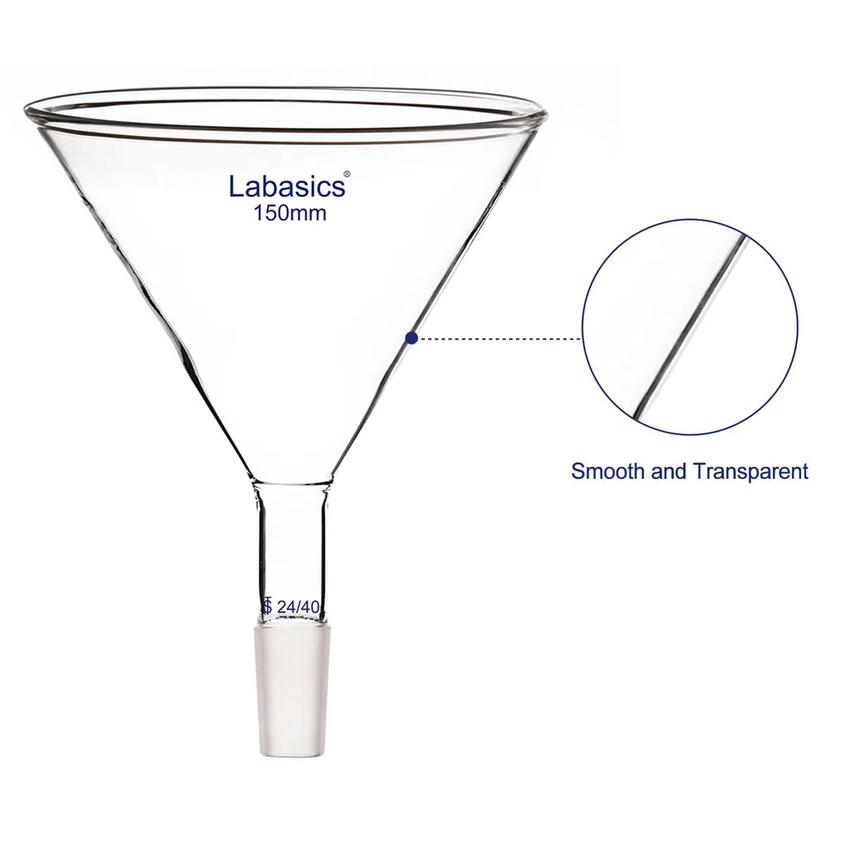 Labasics Pulvertrichter aus Glas mit Kurzem Stiel und 150 mm Spitze O.D. und 24/40 Inner Joint Glass Funnel Filtertrichter Glastrichter (OD 150 mm)