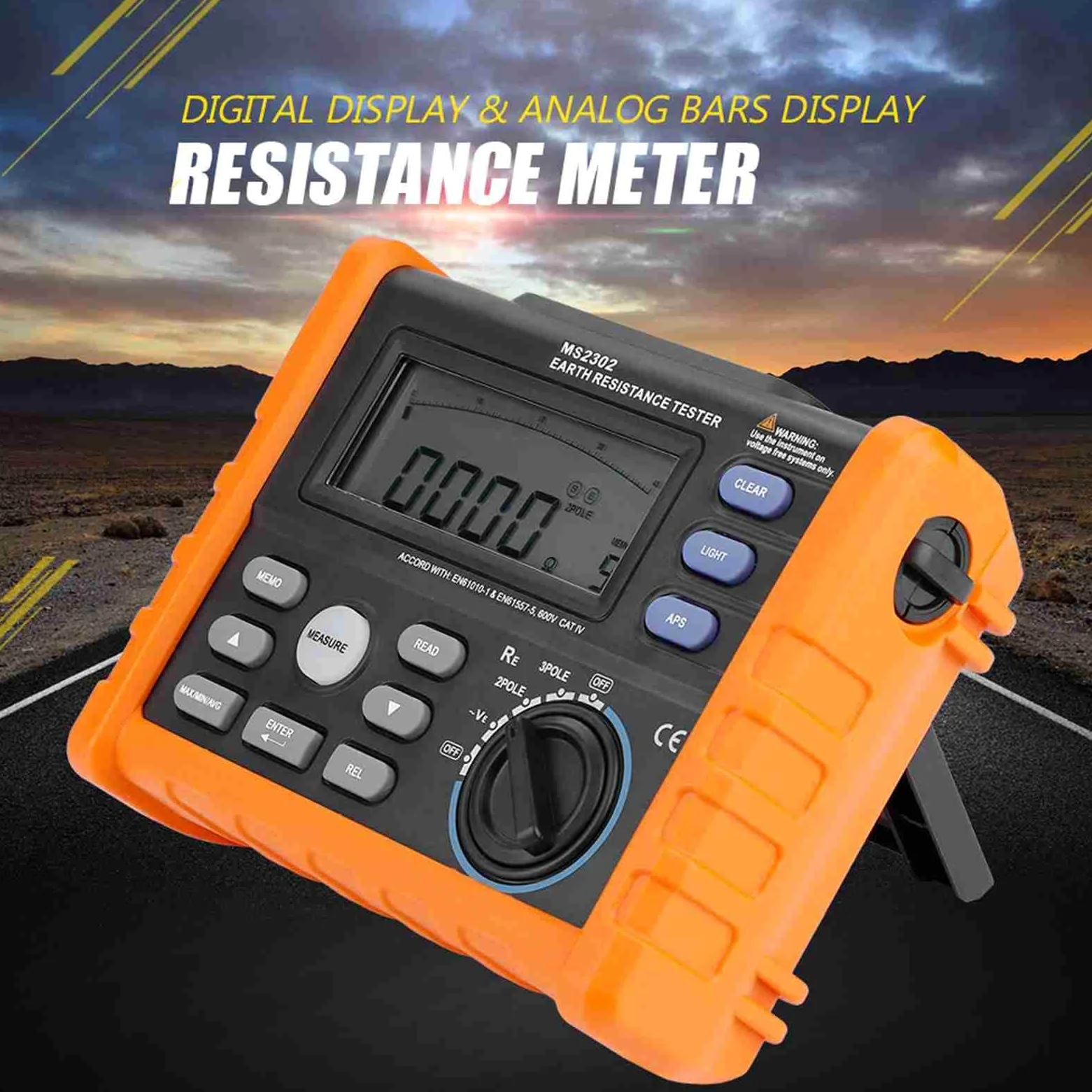 PEAKMETER MS2302 Digitales Widerstandsmessgerät Megohmmeter mit LCD-Hintergrundbeleuchtung 0~4K Ohm 100 Groups Data Logging