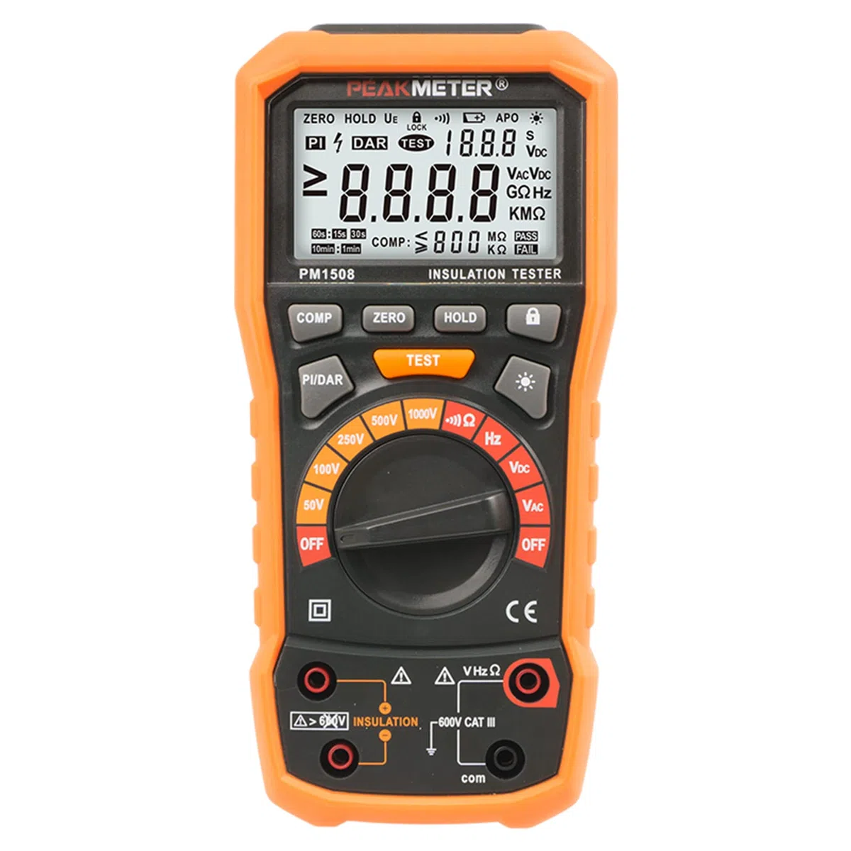 Digital Megohmmeter Isolierungs-Widerstand-Prüfvorrichtung 1000V AC/DC für elektrische Ausrüstung und isolierenden Widerstand bis zu 100GΩ mit PI/DAR, Frequenz und Niederspannungsprüfung