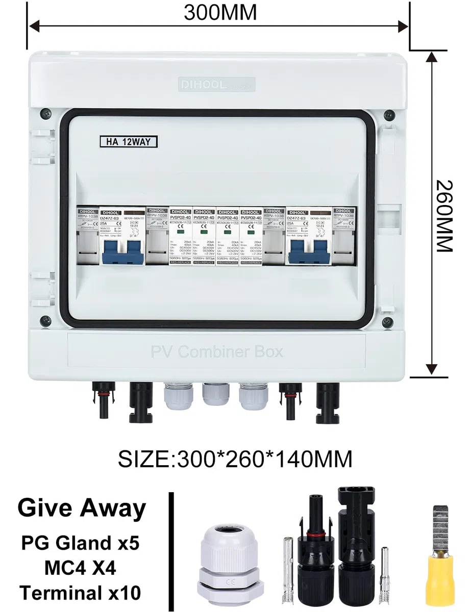 DIHOOL PV-Solar-Kombinierbox für Solarzellen, 2-strängig, 25 A, Anschlussdose, DC500 V, 25 A, 2-in-2-Ausgang