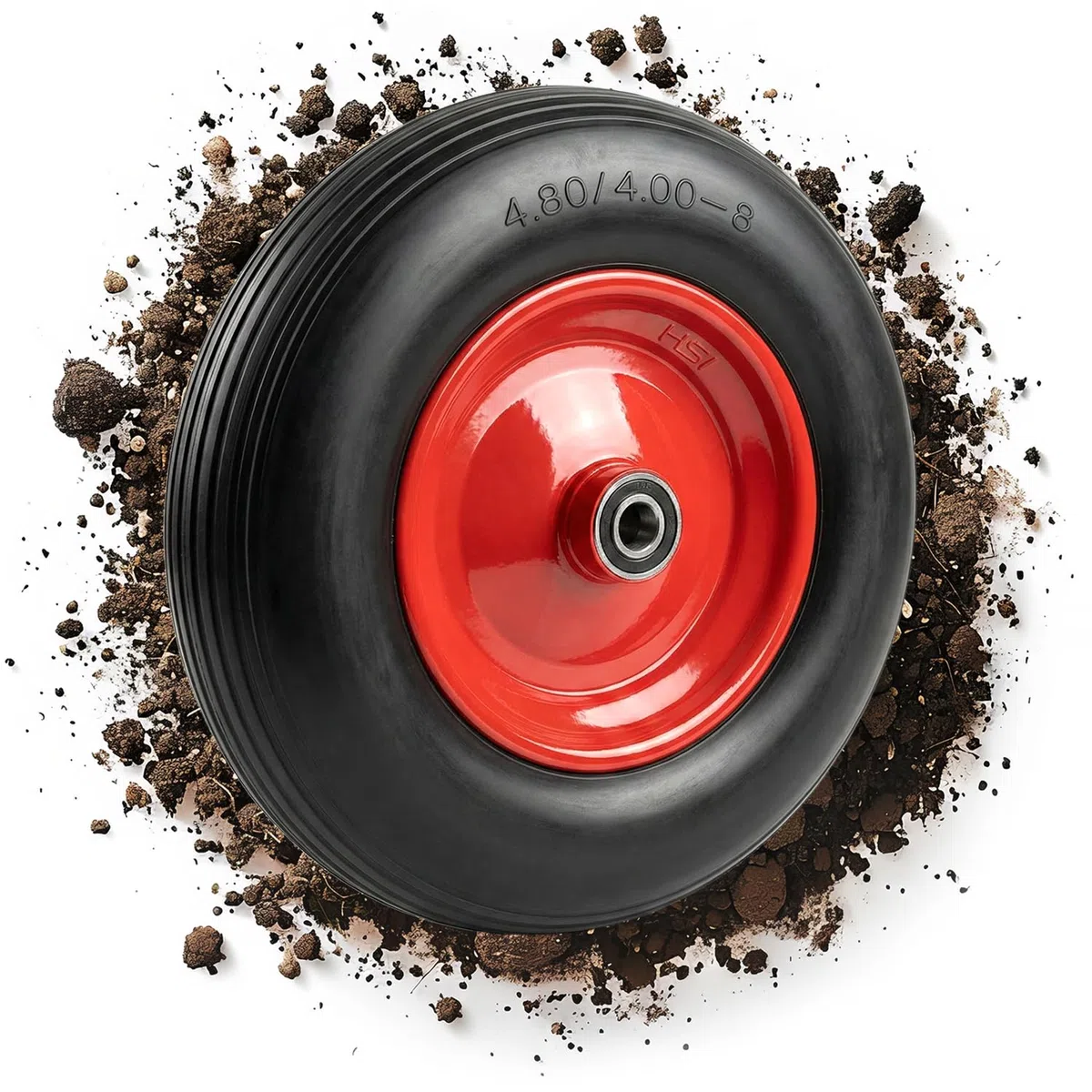 Schubkarrenrad Pannensicher 4.80/4.00-8 von Tergato – Unplattbar 400mm Ersatzrad für Schubkarre, PU Vollgummireifen, Stahlfelge Rot, Kugellager, 150kg Belastbar, Schubkarren Reifen