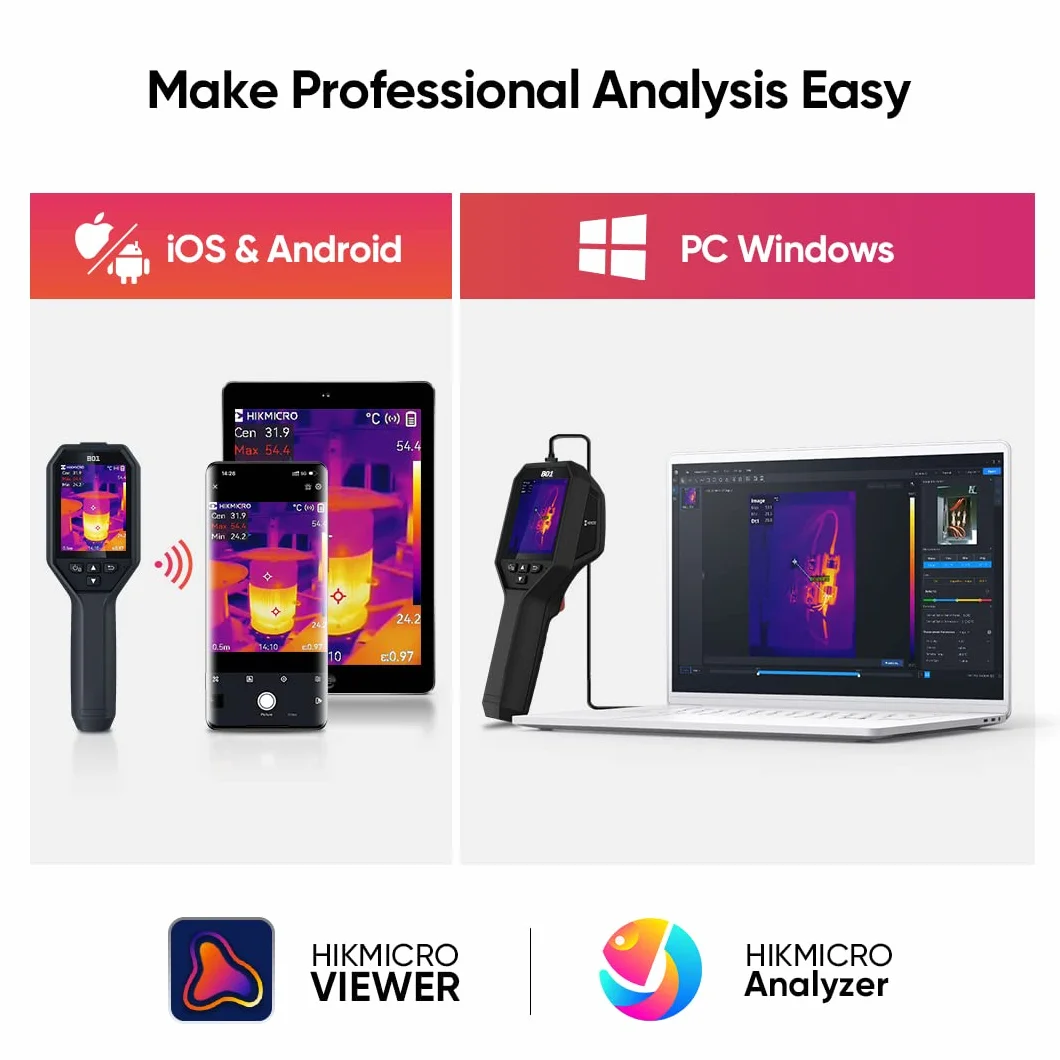 HIKMICRO Wärmebildkamera B01 256 x 192 IR Auflösung, 25 Hz Bildwiederholrate, Wifi Handheld Infrarot-thermokamera 49.152 Pixel 3.2 Zoll LCD Bildschirm wärmebildkameras