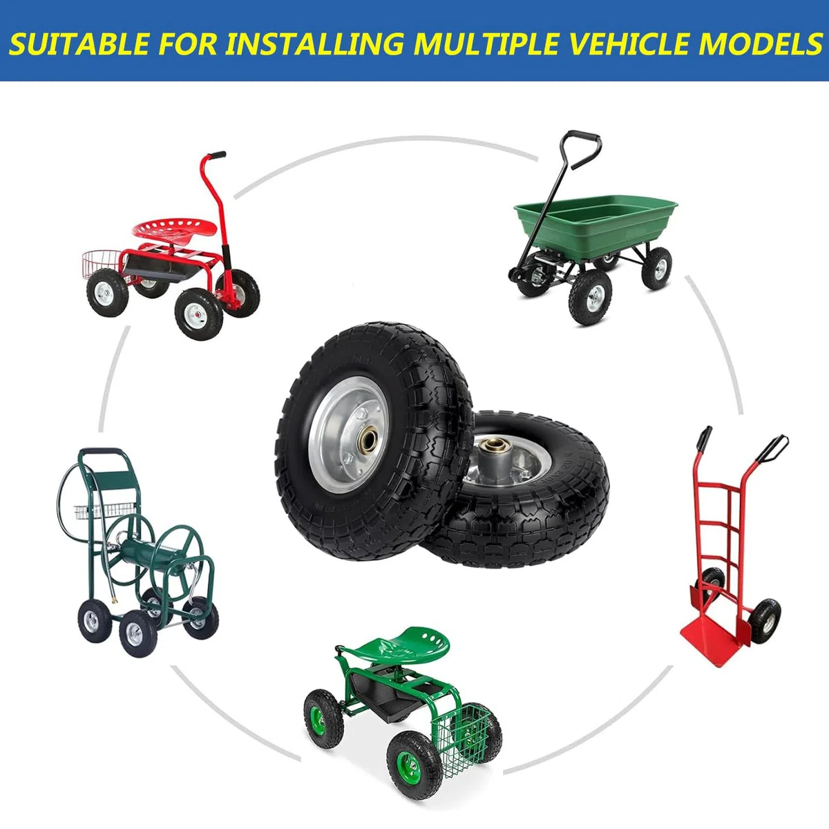 10" Vollgummireifen-Räder, die für manuelle Lastwagen passen, Handwagen, Ersatz für Reifen 4.10/3.50-4 (Silbrig, 2)