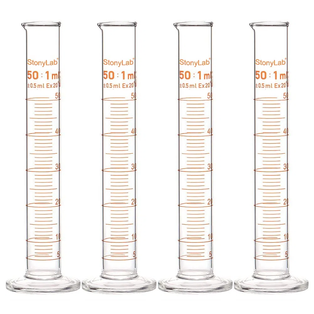 StonyLab 4er Pack 50 ml Borosilikatglas Labor Zylinder Messzylinder, Glass Cylinder - 50 ml