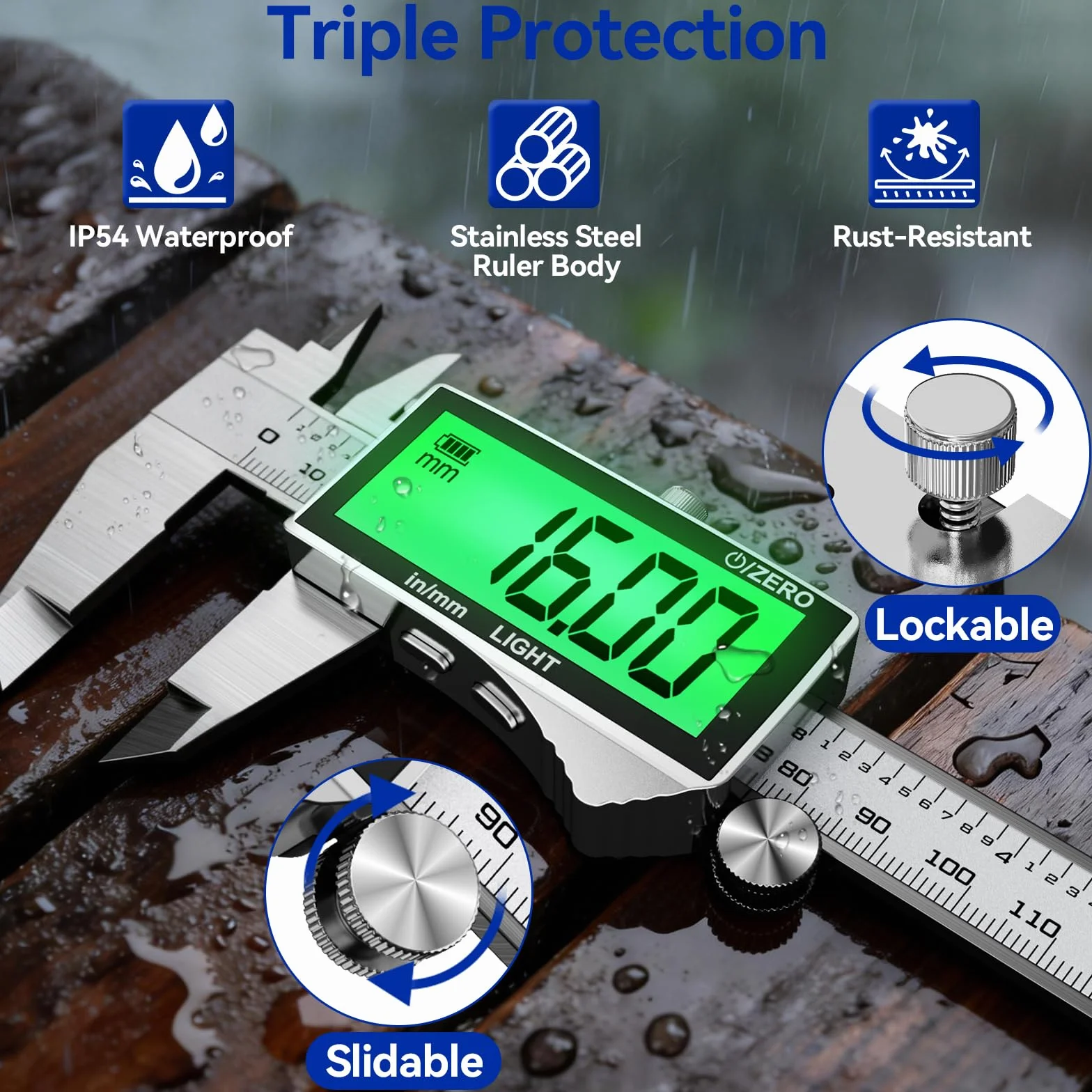 Preciva 150mm Digitaler Messschieber, Digitale Schieblehre Edelstahl Wiederaufladbar IP54 - Wasserdicht Elektronische Schieblehre mit LCD-Display für Industrie, Elektro, Automobil, Bastler