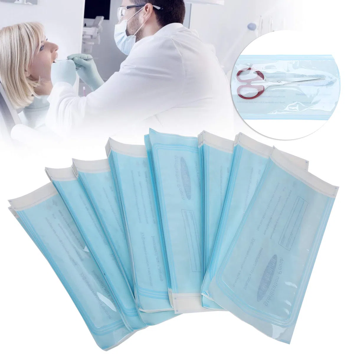 200Pcs/Box Selbstdichtender Sterilisations-Autoklavenbeutel für Dentalwerkzeuge Dentaler selbstdichtender Sterilisationsbeutel, Einweg-Sterilisationsbeutel, für Reinigungswerkzeuge(135 * 260 mm)