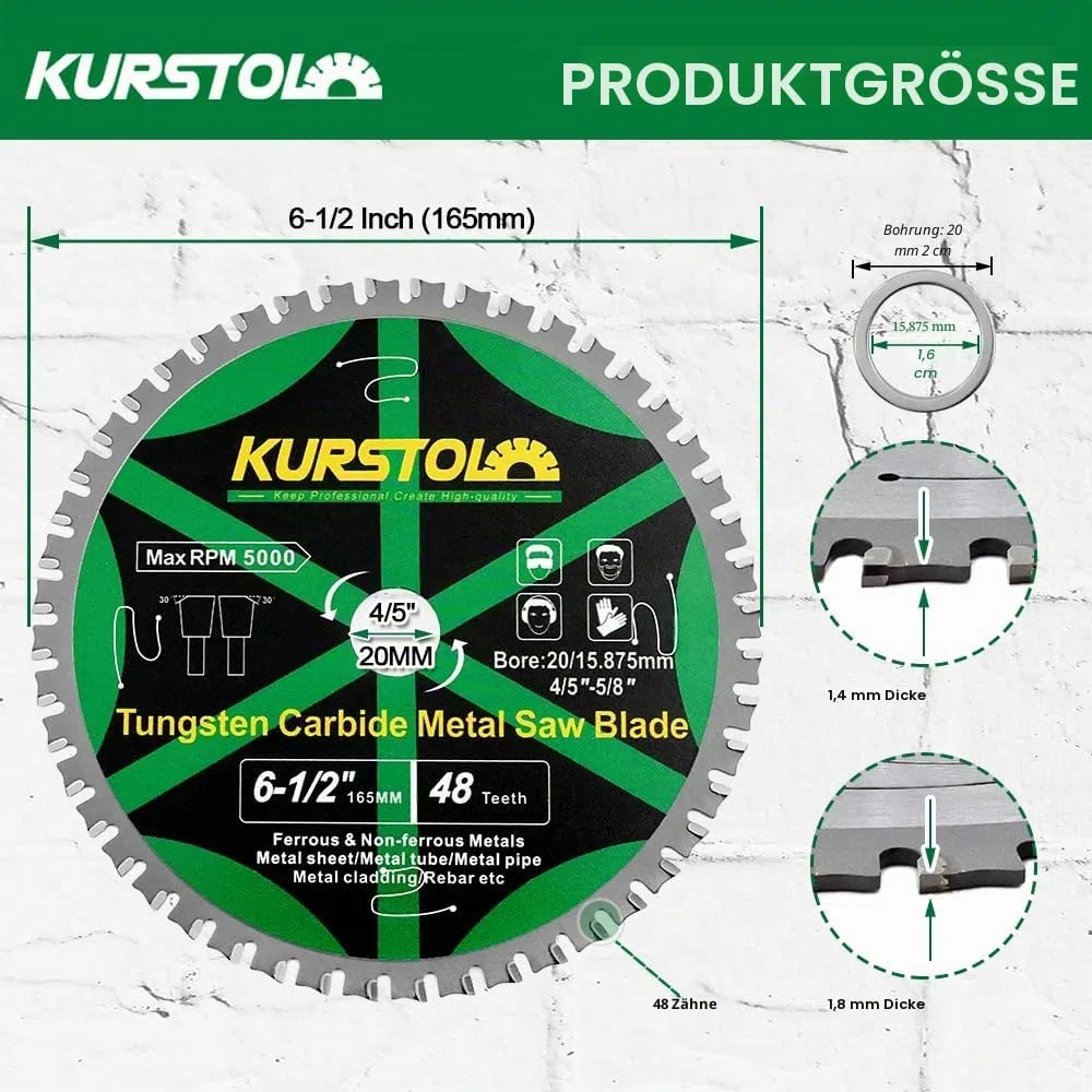 Kreissägeblatt für Metall - 165 x 20 x 15.875mm 48 Zähne Hartmetall-Kreissägeblatt für Eisen, Eisen- und Nichteisenmetalle, Eisenrohre, Bewehrungsstahl