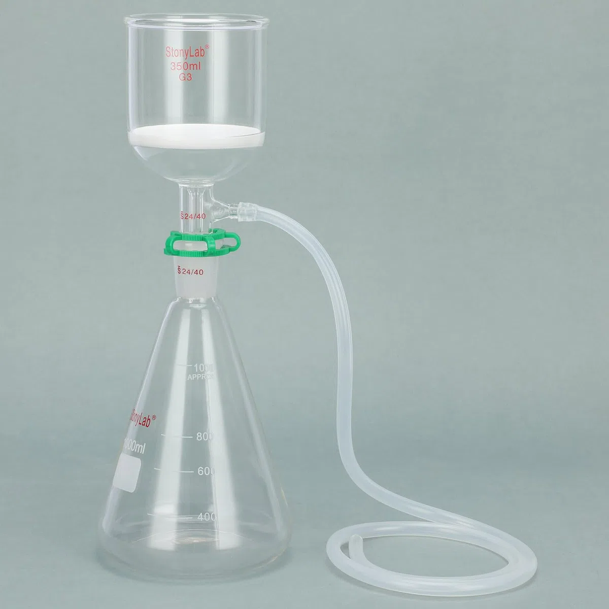 stonylab Buchner Trichter & Flasche Set, 350 ml Trichter aus Glas mit 1L Erlenmeyerkolben und Silikon Schläuche für den Einsatz im Labor