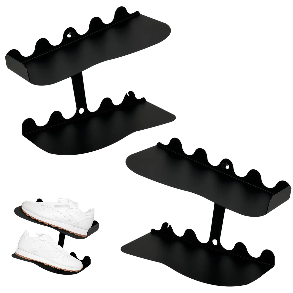Sneaker Wandhalterungen, 2 Päckchen Schuhregal schwimmend, Schwimmende Schuh Regale, Wandhalter Metall Schuh Regal, Schuhregal Ausstellungsständer für Wohnzimmer Schlafzimmer Display Riser Schwarz
