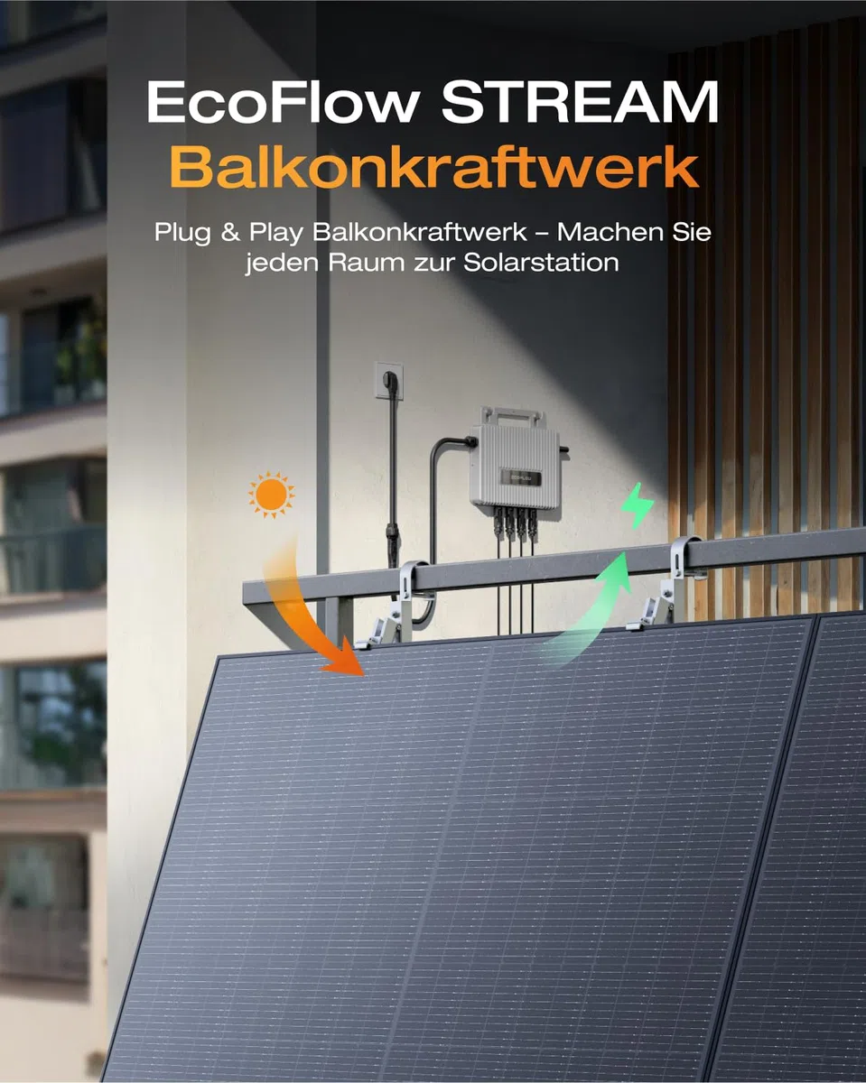 EcoFlow Stream Mikro-Wechselrichter 800W 0% VAT, Intelligenter Solarwechselrichter WLAN für Balkonkraftwerk, PV-Wechselrichter für 2 Solarpanele, IP67 wasserdicht, integrierter MPPT, App-Steuerung